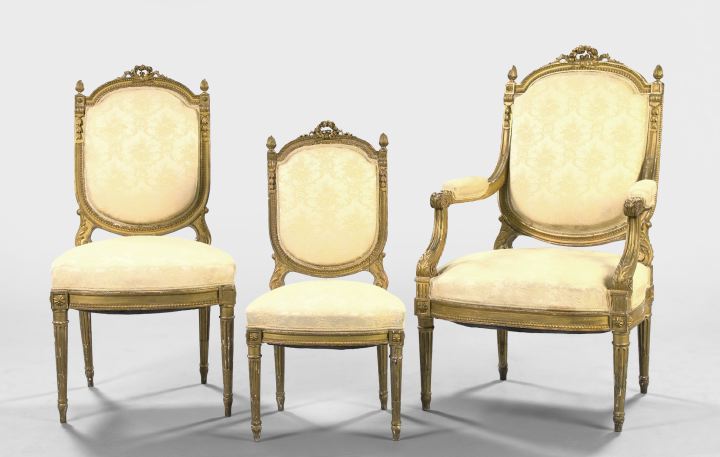 Appraisal: Louis XVI-Style Six-Piece Giltwood Parlor Suite late th century consisting