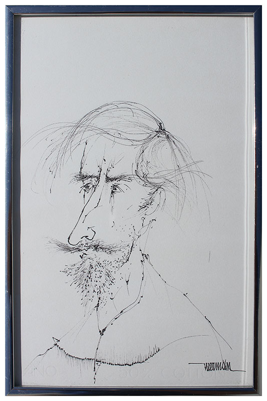 Appraisal: NIERMAN Leonardo Mexican - Self Portrait Ink Paper '' x