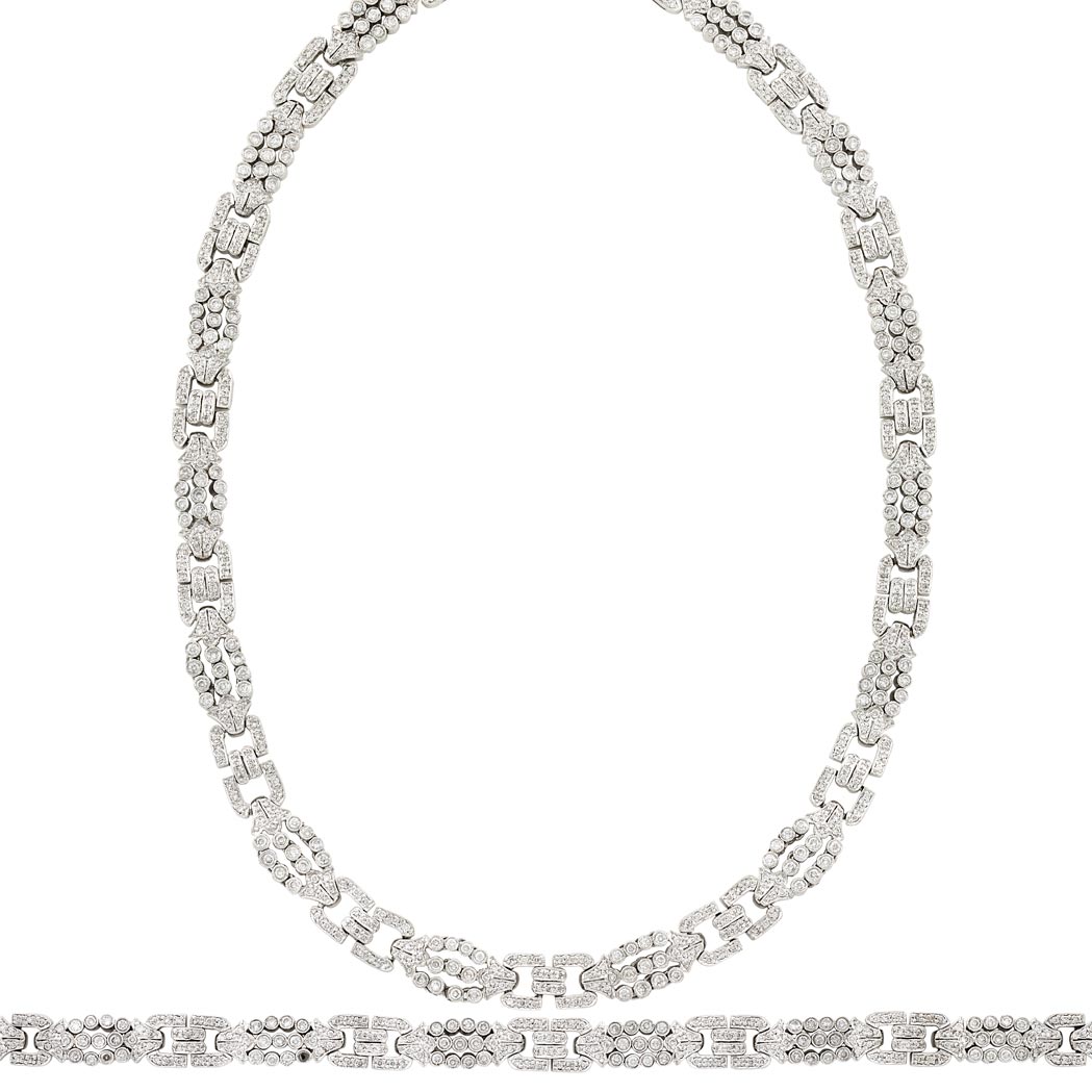 Appraisal: White Gold and Diamond Necklace and Bracelet kt round diamonds