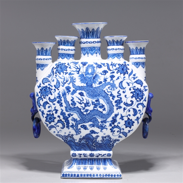 Appraisal: Chinese blue and white porcelain tulipiere with five spouts and