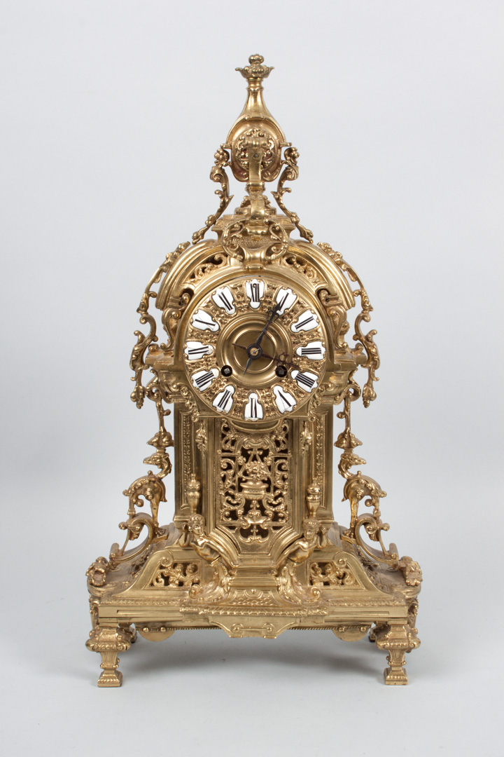 Appraisal: Napoleon III brass mantel clock fourth quarter- th century elaborately