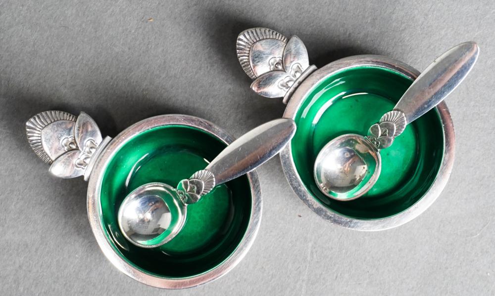 Appraisal: PAIR OF GEORG JENSEN CACTUS STERLING SILVER AND ENAMELED SALTS