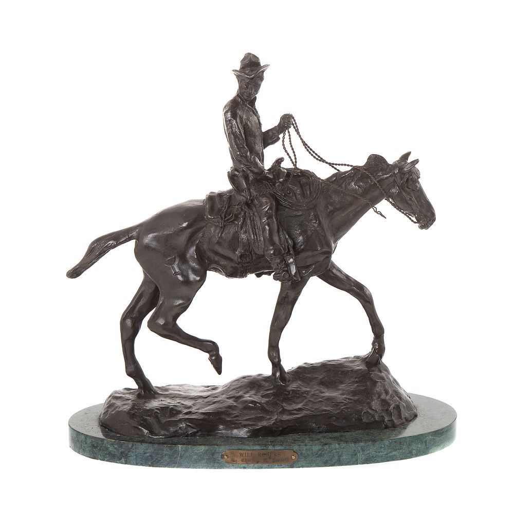 Appraisal: After Charlie Russell Will Rogers Bronze Mounted figure of legendary