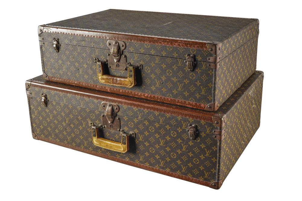 Appraisal: LOUIS VUITTON TWO HARD SUITCASESeach with paper labels inside the