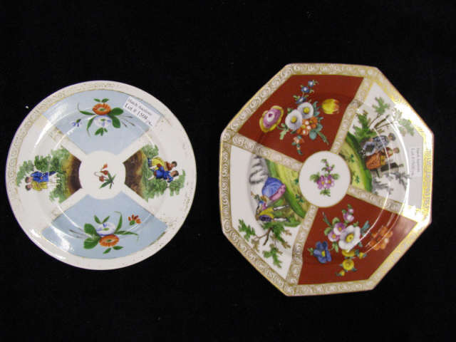 Appraisal: Early Dresden Plates one with crossed swords mark romantic floral