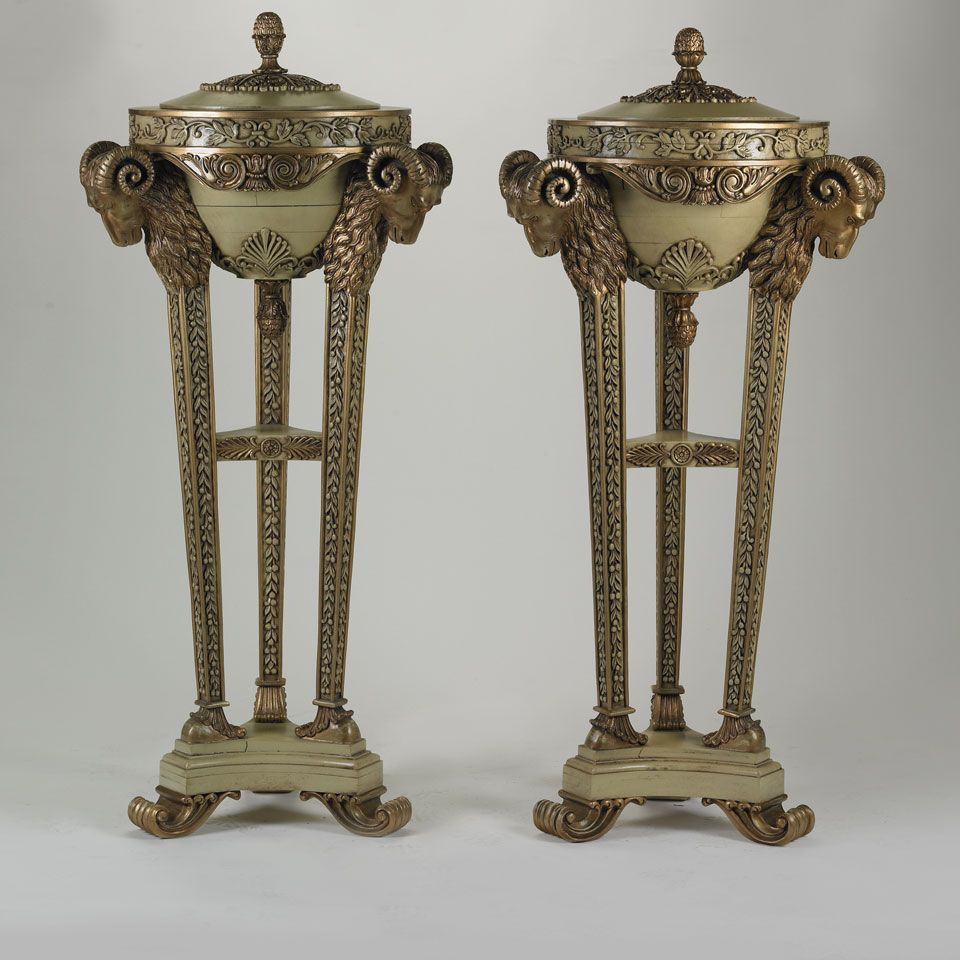 Appraisal: Pair of Carved Painted and Gilded Atheniennes in the Directoire