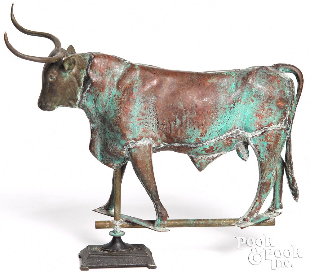 Appraisal: Full bodied copper steer weathervane th c Full bodied copper