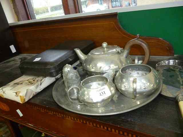 Appraisal: W CO ART NOUVEAU STYLE PEWTER TEASET together with a