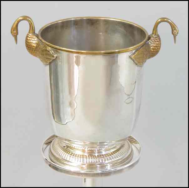 Appraisal: SILVERPLATE CHAMPAGNE BUCKET With gold plated swan form handles Together