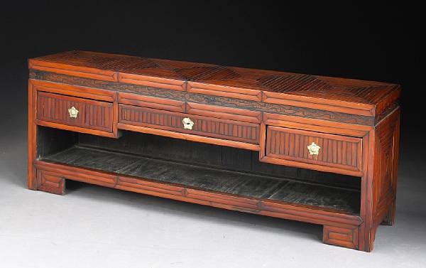 Appraisal: A bamboo-veneered wood scholar's chest Late Choson Dynasty The low