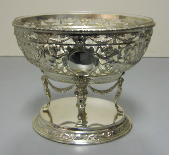 Appraisal: GERMAN SILVER COMPOTE Oval pierced and relief classical decoration of