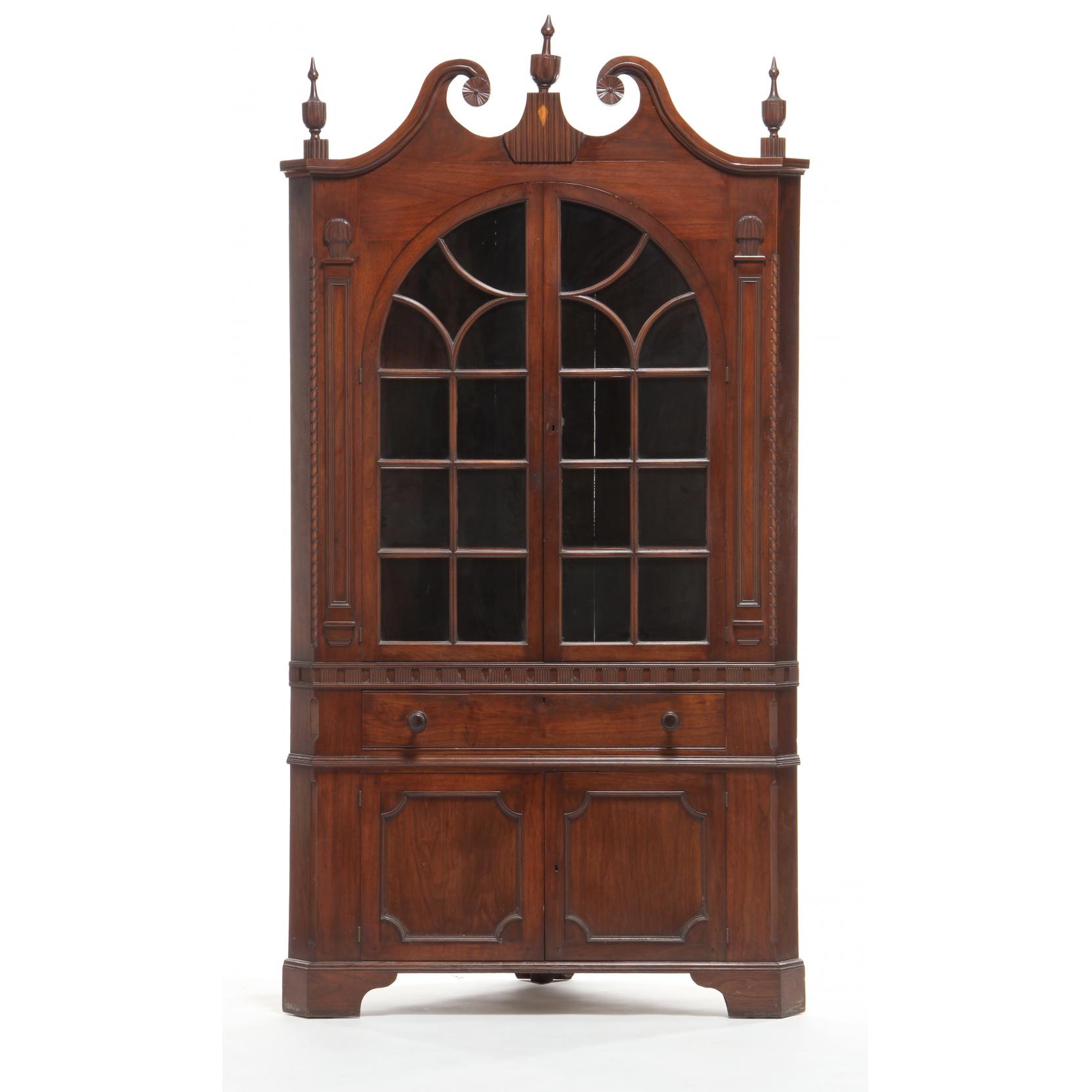 Appraisal: Custom North Carolina Walnut Corner Cupboard in the manner of