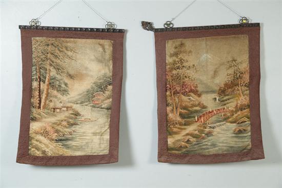 Appraisal: TWO TAPESTRY PANELS Asian late th-early th century silk Heavy