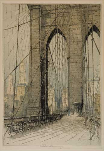 Appraisal: LUIGI KASIMIR New York Brooklyn Bridge Color etching and aquatint