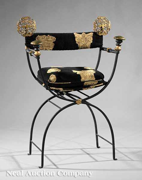 Appraisal: A Decorative Iron and Gilt Metal Savonarola Chair the back