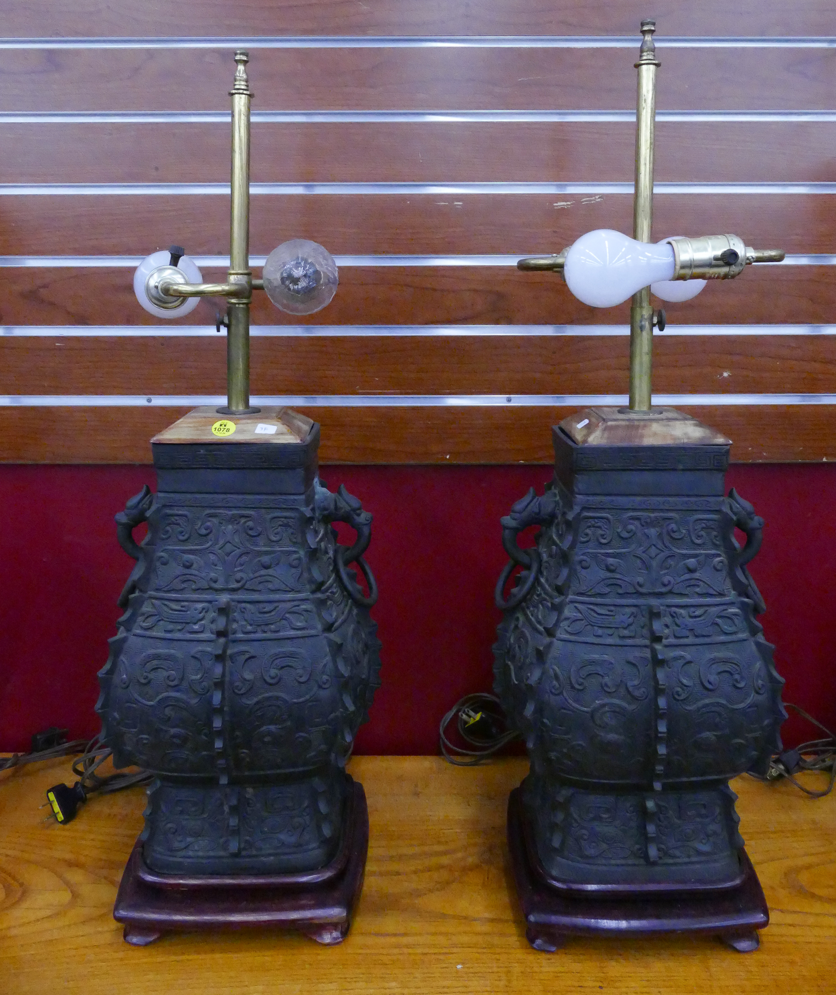 Appraisal: Pair Chinese Archaic Bronze Vessel Table Lamps- ''