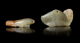 Appraisal: Two Jade Pendants Two Jade Pendants the first of carp-form