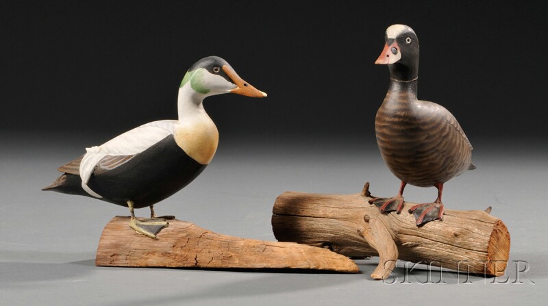 Appraisal: Two Miniature Carved and Painted Duck Figures James Lapham -