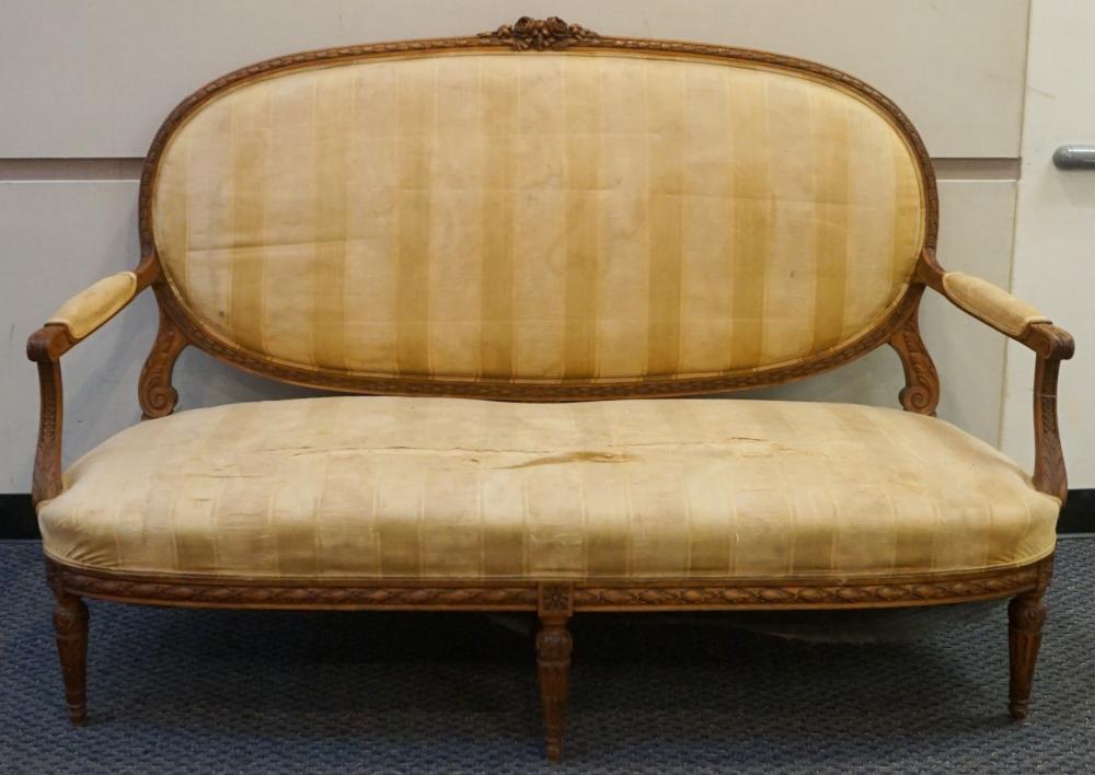 Appraisal: LOUIS XVI STYLE BEECHWOOD CANAPE W IN CM Louis XVI