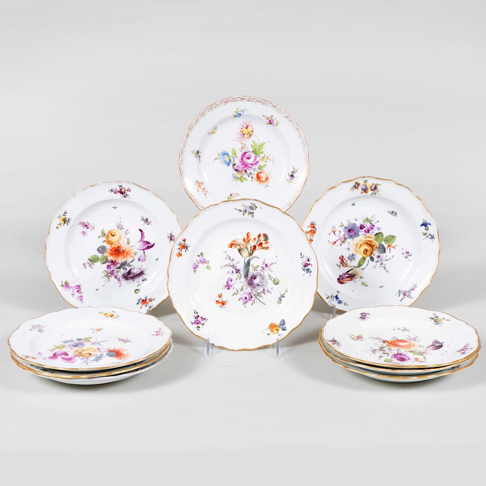 Appraisal: Set of Nine Meissen Porcelain Outside Decorated Dessert Plates Cancelled