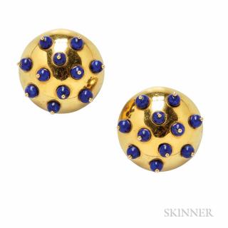 Appraisal: kt Gold and Lapis Earclips each dome set with lapis