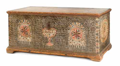 Appraisal: Pennsylvania probably Dauphin County painted blanket chest ca the ends