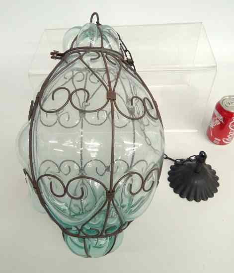 Appraisal: Hanging wire and bubble glass lamp '' Ht