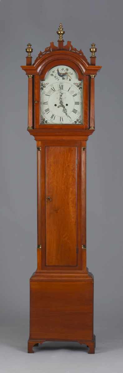 Appraisal: N E Chippendale Cherry Tall Case Clock c Fluted columns