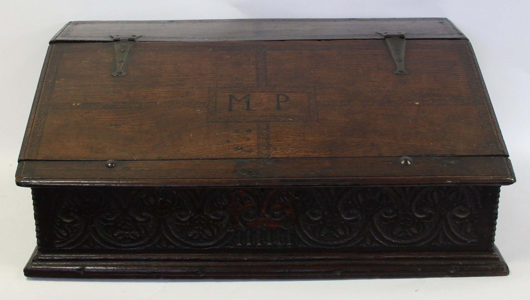 Appraisal: A late th Century carved oak bible box the hinged