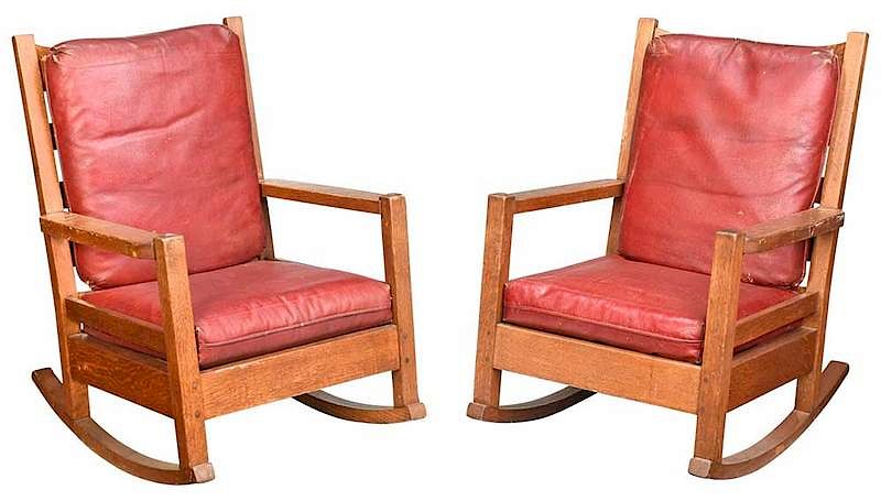 Appraisal: Attributed to Gustav Stickley Pair of Rockers American circa oak