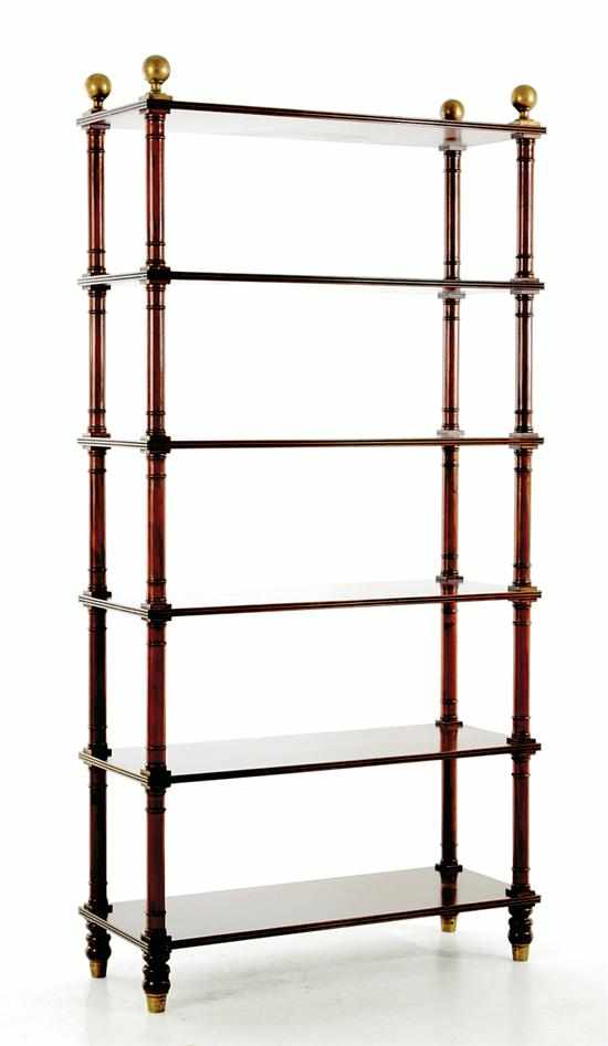 Appraisal: English mahogany etagere early th century circular brass caps upon