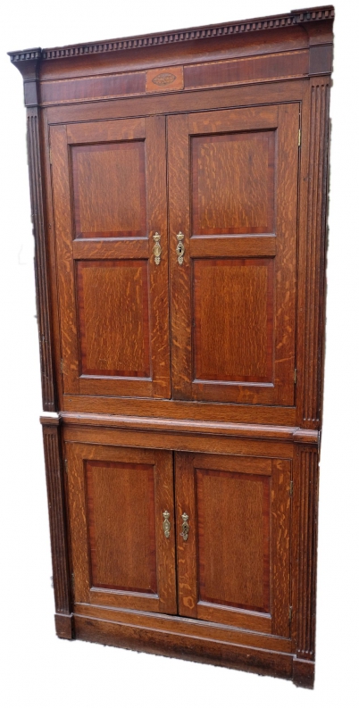 Appraisal: Georgian Oak inlaid four door freestanding corner cupboard cm deep