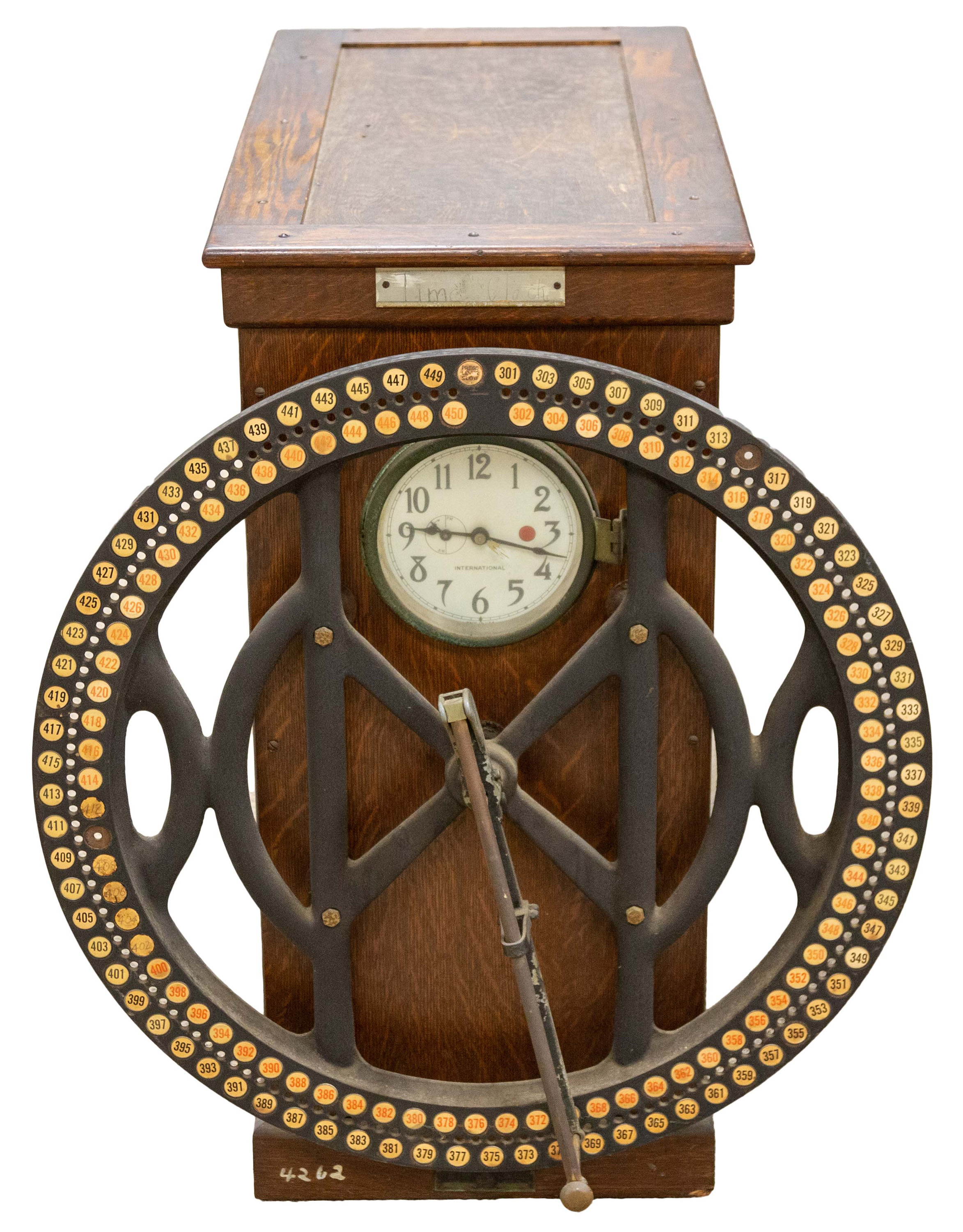 Appraisal: EARLY INTERNATIONAL TIME CLOCK Quarter sawn oak case