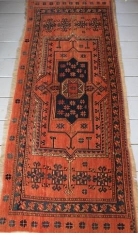 Appraisal: EARLY TH CENTURY TURKOMAN RUG VERY UNUSUALSHAPE AND DESIGN NEAR