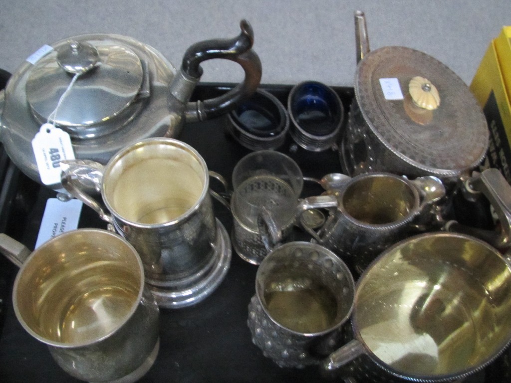 Appraisal: Tray lot of EP - teapots tankards etc