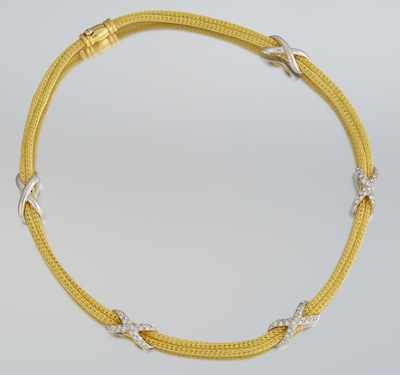 Appraisal: An Italian Gold and Diamond Necklace k yellow gold mesh