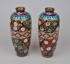 Appraisal: A pair of Chinese cloisonne ovoid vases decorated with floral