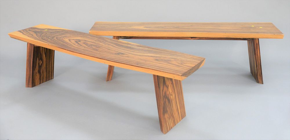 Appraisal: Pair of exotic free-edge wood slab benches in the manner