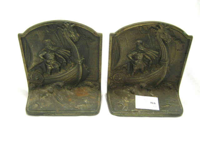 Appraisal: Deco Bronzed Bookends of Viking Ship