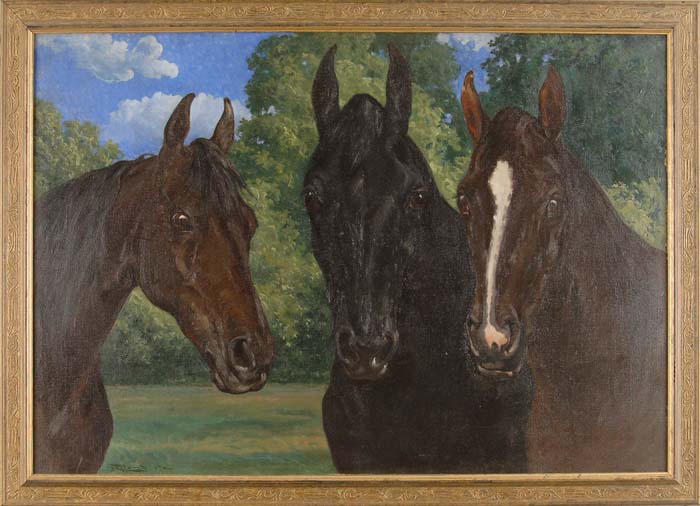 Appraisal: FREDERICK MORTIMER LAMB American - THREE HORSES Large oil on