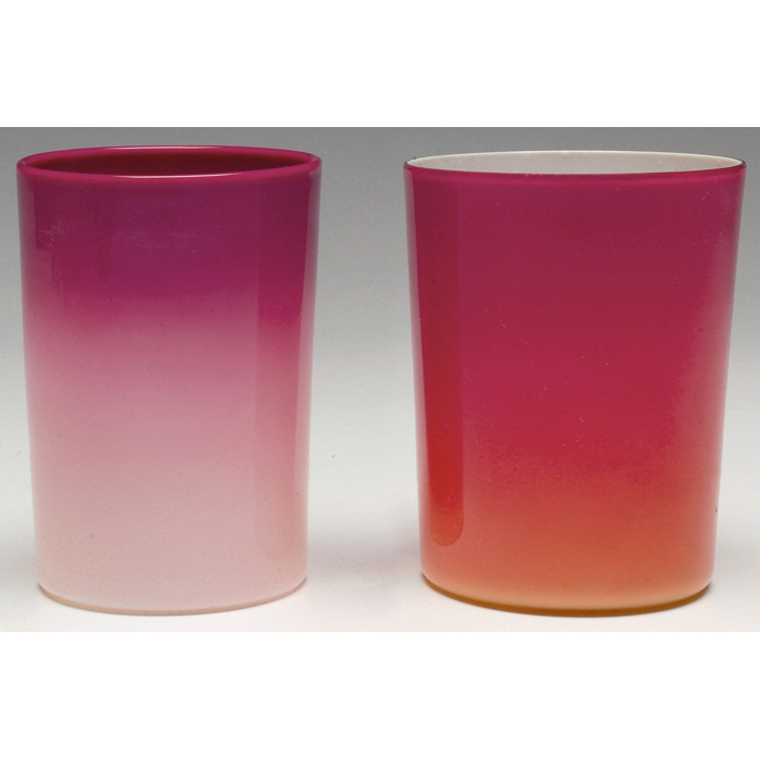 Appraisal: Peachblow tumbler cylindrical form in maroon to pink glossy glass