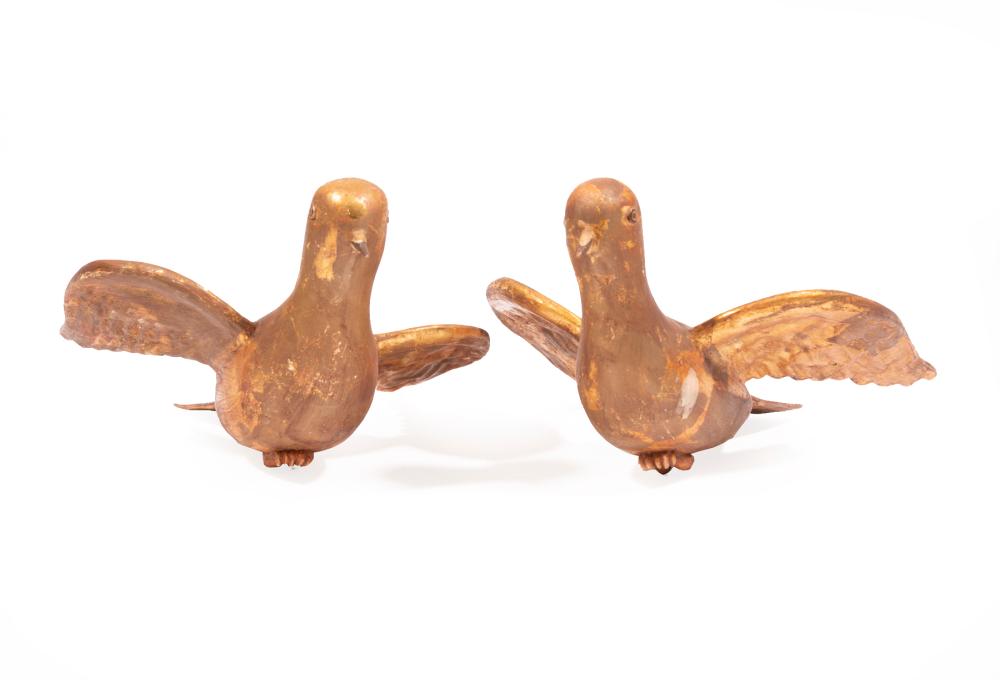 Appraisal: Pair of Painted and Gilt Papier Mache Doves modeled in