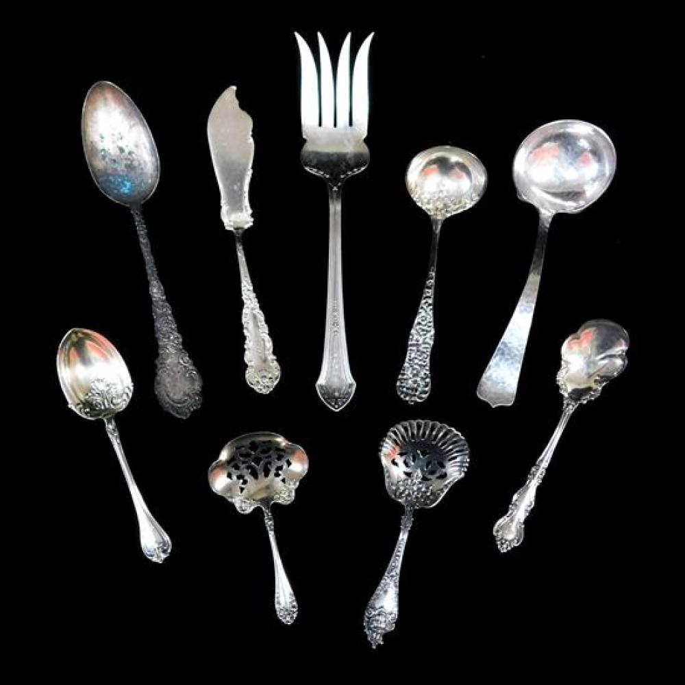 Appraisal: SILVER Nine sterling serving pieces by assorted makers including Dominick