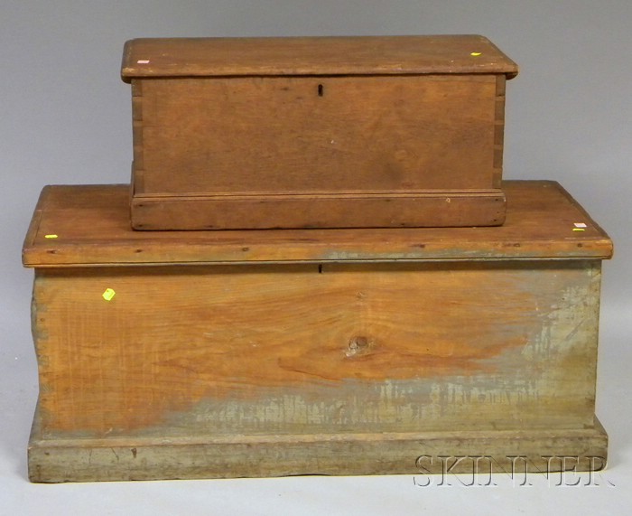 Appraisal: Green-painted Pine Dovetail-constructed Sea Chest and a Small Pine Dovetail-constructed