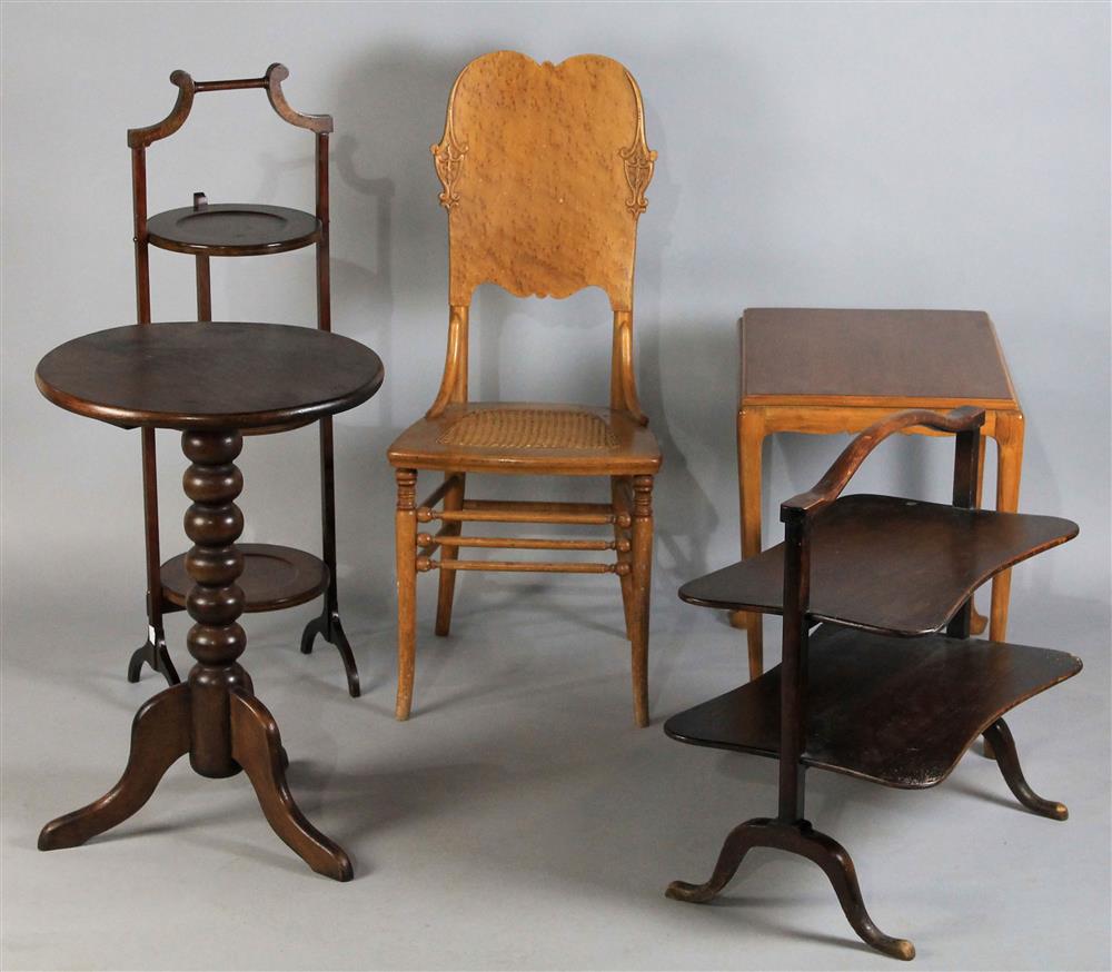 Appraisal: FIVE FURNITURE ITEMS INCLUDING A MAHOGANY CANDLESTAND SMALL TWO-TIERED STAND