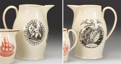 Appraisal: Large Liverpool commemorative black transferware pitcher early th century Decorated