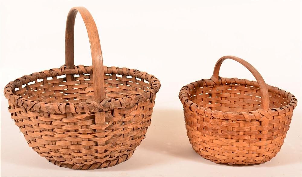 Appraisal: Two Antique Woven Oak Splint Market Baskets Two Antique Woven