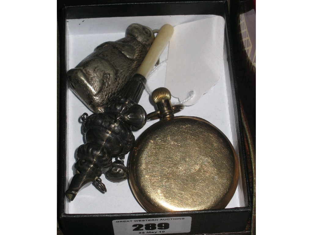 Appraisal: Lot comprising two baby rattles and a pocket watch