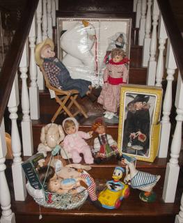 Appraisal: Dolls and Asst Toys Some in Original Boxes Basket Included