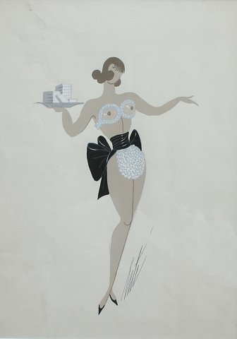 Appraisal: ERTE Russian - Costume design nude waitress Gouache sight size